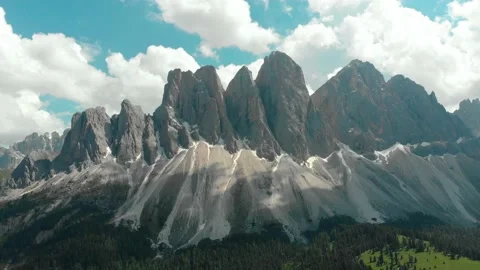 Odle mountain range, Val Gardena. Majestic Furchetta peak. Stock Footage 133734702