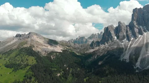Odle mountain range, Val Gardena. Majestic Furchetta peak. Stock Footage 133734839