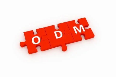 ODM puzzle concept white background 3D render illustration Illustrazione stock
