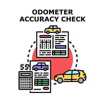 Odometer accuracy check concept illustrating vehicle mileage verification Illustrazione stock