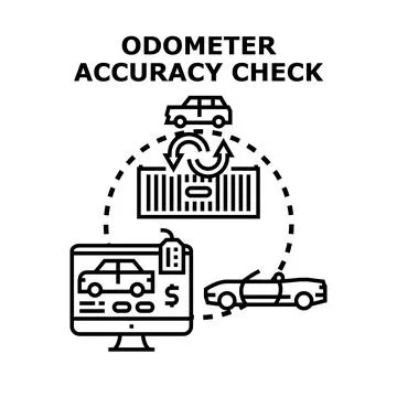 Odometer accuracy checking car mileage concept Stock Illustration