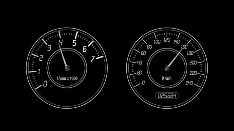 Odometer and speedometer-display (Loop), tachometer, HUD Stock Footage 83421010