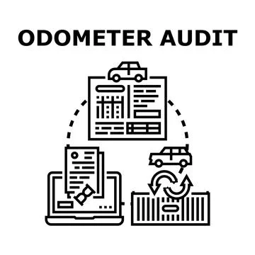 Odometer audit verifying vehicle mileage history Illustrazione stock