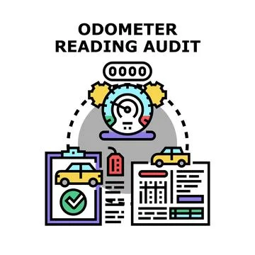 Odometer reading audit for vehicle maintenance and tracking Stock Illustration