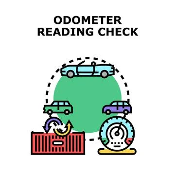 Odometer reading check concept illustrating vehicle mileage verification Illustrazione stock