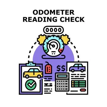 Odometer reading check vector concept illustration Illustrazione stock