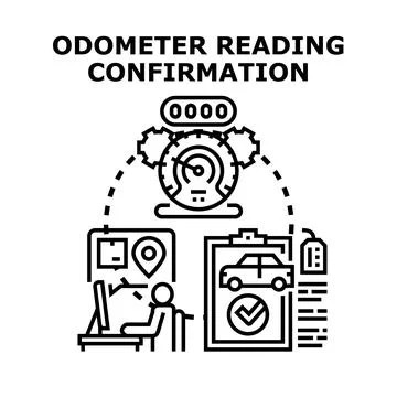 Odometer reading confirmation validating car mileage data Illustrazione stock