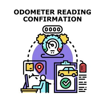 Odometer reading confirmation validating car mileage data Stock Illustration