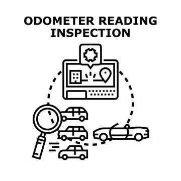 Odometer reading inspection and car history verification Illustrazione stock