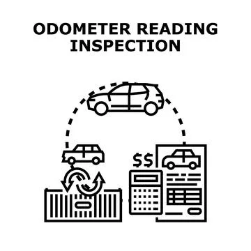Odometer reading inspection process for car valuation Stock Illustration