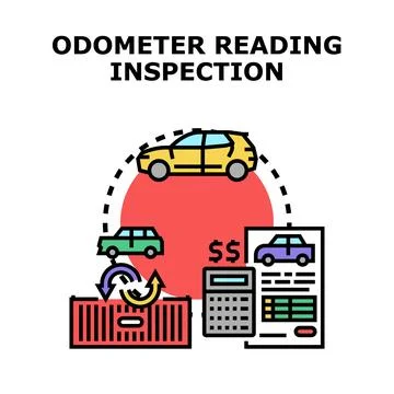Odometer reading inspection process for car valuation Stock Illustration
