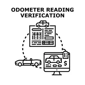 Odometer reading verification checking vehicle history service Illustrazione stock