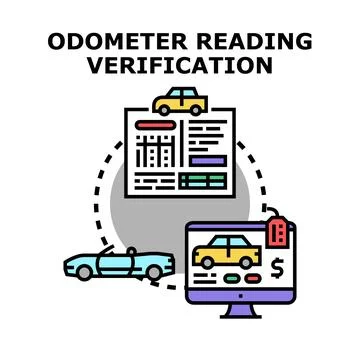 Odometer reading verification checking vehicle history service Illustrazione stock