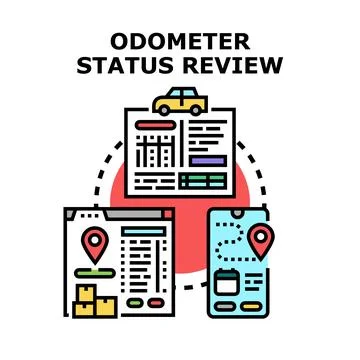 Odometer status reviewing digital car tracking information Illustrazione stock