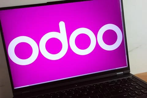 Odoo suite of business management software tools logo on laptop Stock Photos