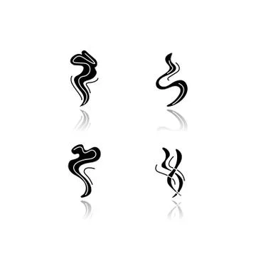 Odor drop shadow black glyph icons set. Good smell. Fluid, nice perfume scent Stock-Illustration