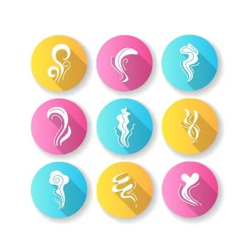 Odor flat design long shadow glyph icons set. Good and bad smell. Heart shape Stock Illustration