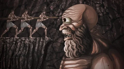 Odysseus and his crew blinding the cyclops polyphemus 库存影片 342367491
