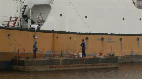 Odyssey Explorer undergoing paint restoration docked in the port of Hull, UK Stock Footage 105266978