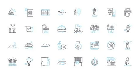 Odyssey linear icons set. Epic, Odyssey, Journey, Mythology, Mythos, Adventure Stock Illustration
