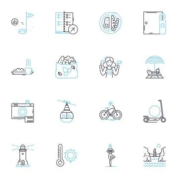 Odyssey linear icons set. Epic, Odyssey, Journey, Mythology, Mythos, Adventure Stock Illustration
