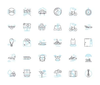 Odyssey linear icons set. Epic, Odyssey, Journey, Mythology, Mythos, Adventure Stock Illustration