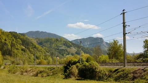 OEBB CityJet train passing in styrian landscape 4K Stock Footage 108459433