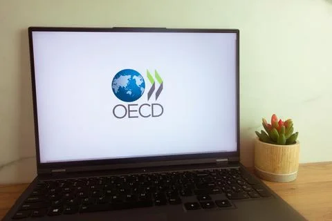 OECD intergovernmental economic organisation logo on laptop Stock Photos