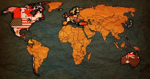 OECD member coutries on world map Stock Illustration