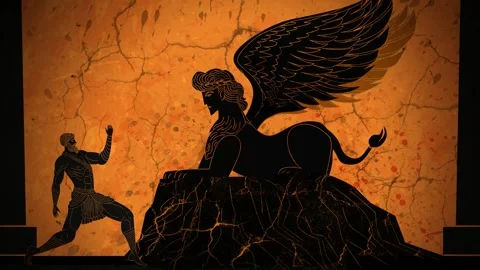 Oedipus consulting the sphinx Vídeos de archivo 342367613