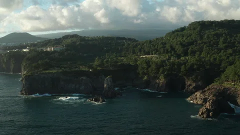 Oedolgae (외돌개) Sea Stack aerial view, Seogwipo, Jeju Island, South Korea Stock Footage 286220926