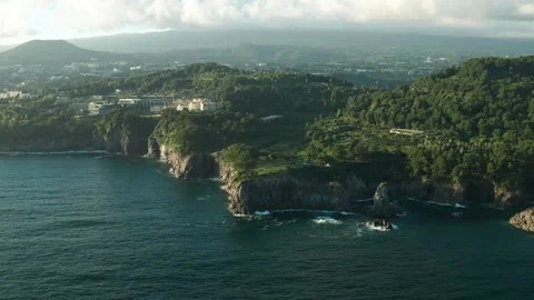 Oedolgae (외돌개) Sea Stack aerial view, Seogwipo, Jeju Island, South Korea Stock Footage 286224678