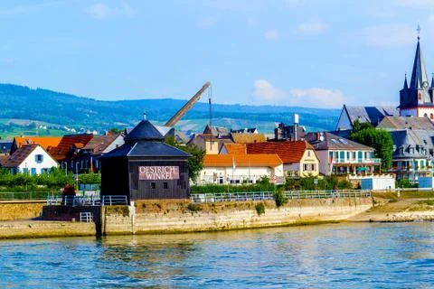 The Oestricher Kran, a former wine-loading crane, in Oestrich-Winkel Germany Stock Photos
