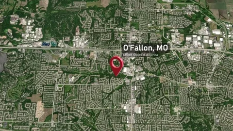 O'Fallon City Map Zoom (MO, USA) from Space to Earth Video stock 296070555