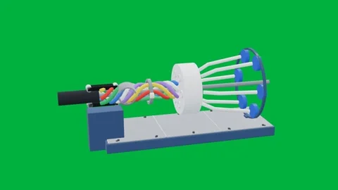 Ofc cabler fibre optic mfg 3d loop green screen Stock Footage 342913546