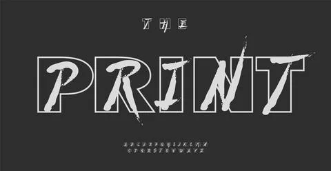 Offbeat duplicative alphabet, bold outline contour outside and script brush Stock Illustration