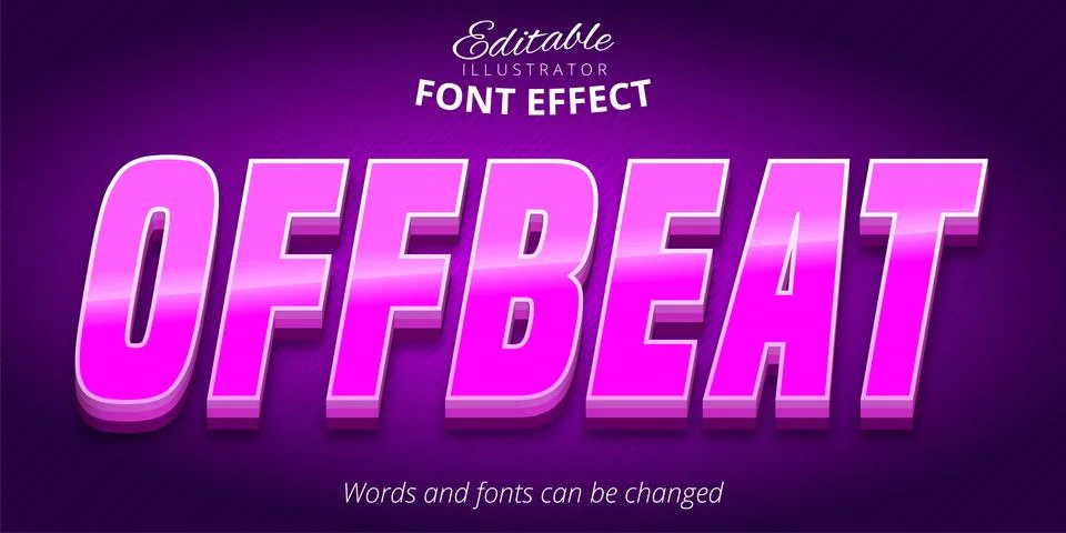 Offbeat text, 3d purple editable text effect Stock Illustration