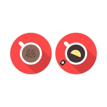 Offee and tea in red circles Stock Illustration