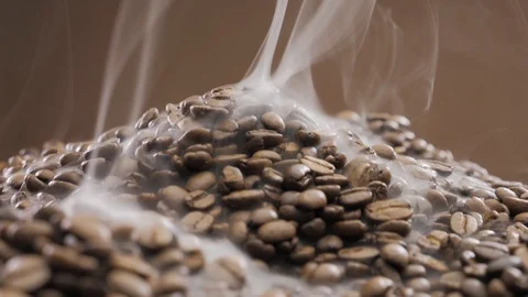 Offee beans rotate while roasting. Smoke comes from coffee beans. Stock Footage 119066144