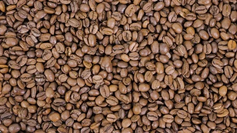 Offee beans rotate while roasting. Smoke comes from coffee beans. Stock Footage 119066345