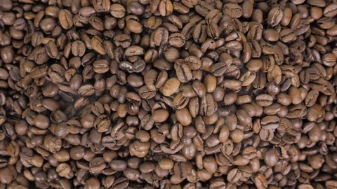 Offee beans rotate while roasting. Smoke comes from coffee beans. Stock Footage 119452319