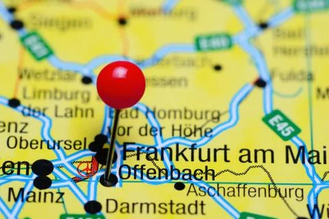 Offenbach pinned on a map of Germany Stock Photos