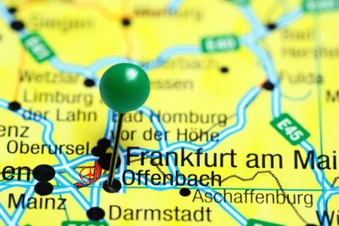 Offenbach pinned on a map of Germany Foto stock