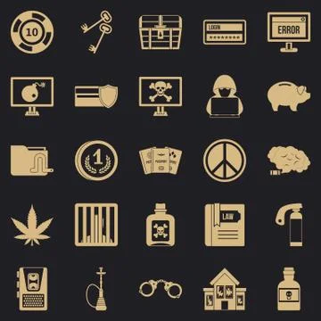 Offence icons set, simple style Illustrazione stock