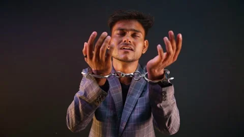 Offender clenches fist while staring at locked wrist Stock Footage 308061560