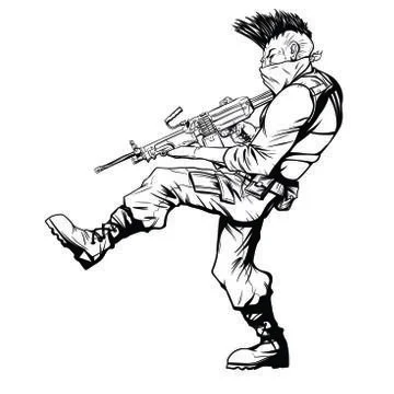 Offender with a machine gun in his hands on a white background 库存插图