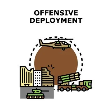 Offensive deployment with army vehicles and destroyed city Stock Illustration