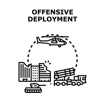 Offensive deployment with army vehicles and destroyed city Stock Illustration