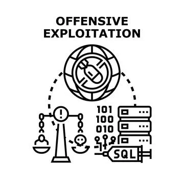 Offensive exploitation cyber attack digital security concept 스톡 일러스트