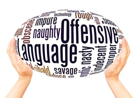 Offensive Language word cloud hand sphere concept Stock Photos